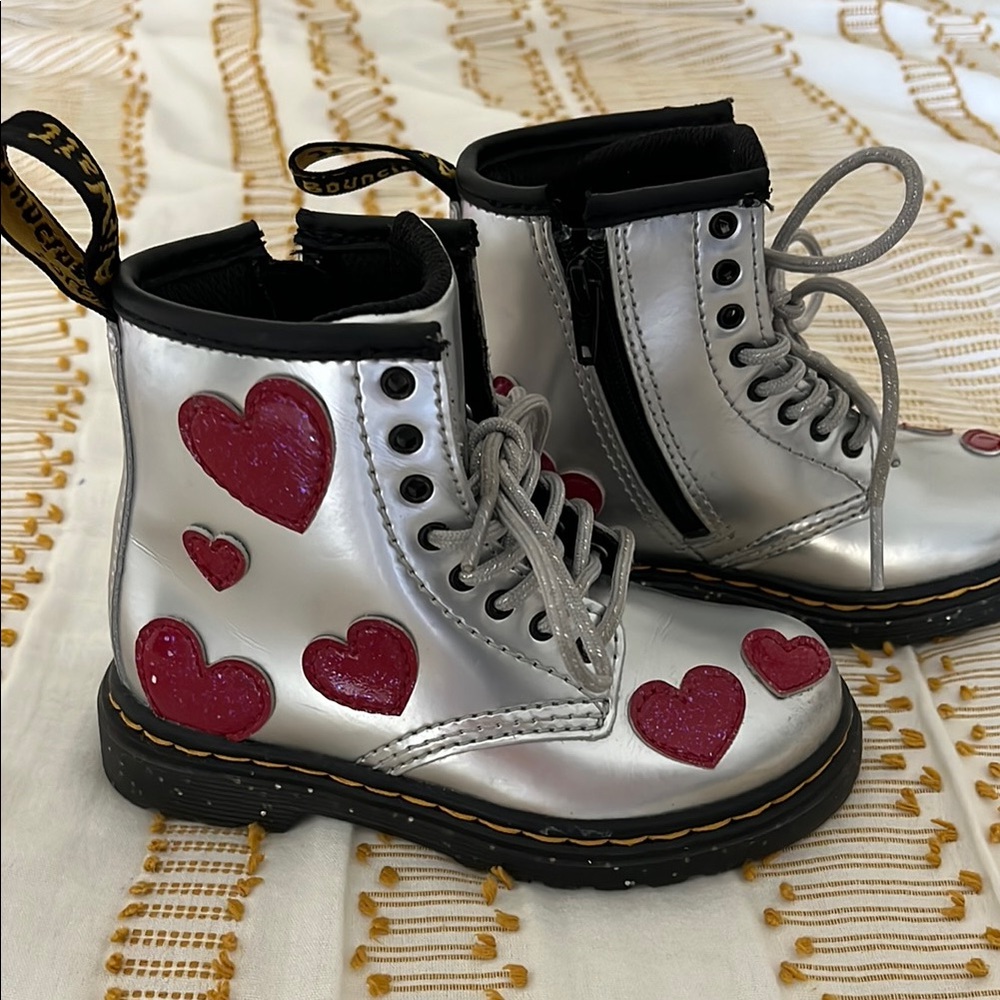 Silver Boots with Red Heart Accents
